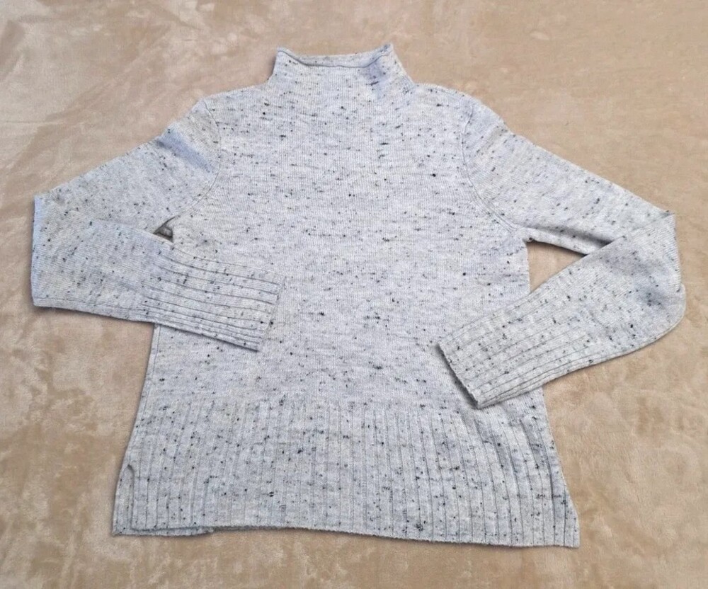 Madewell Sweater Womens Large Gray Mock Neck Merino Wool Blend Knit Pullover